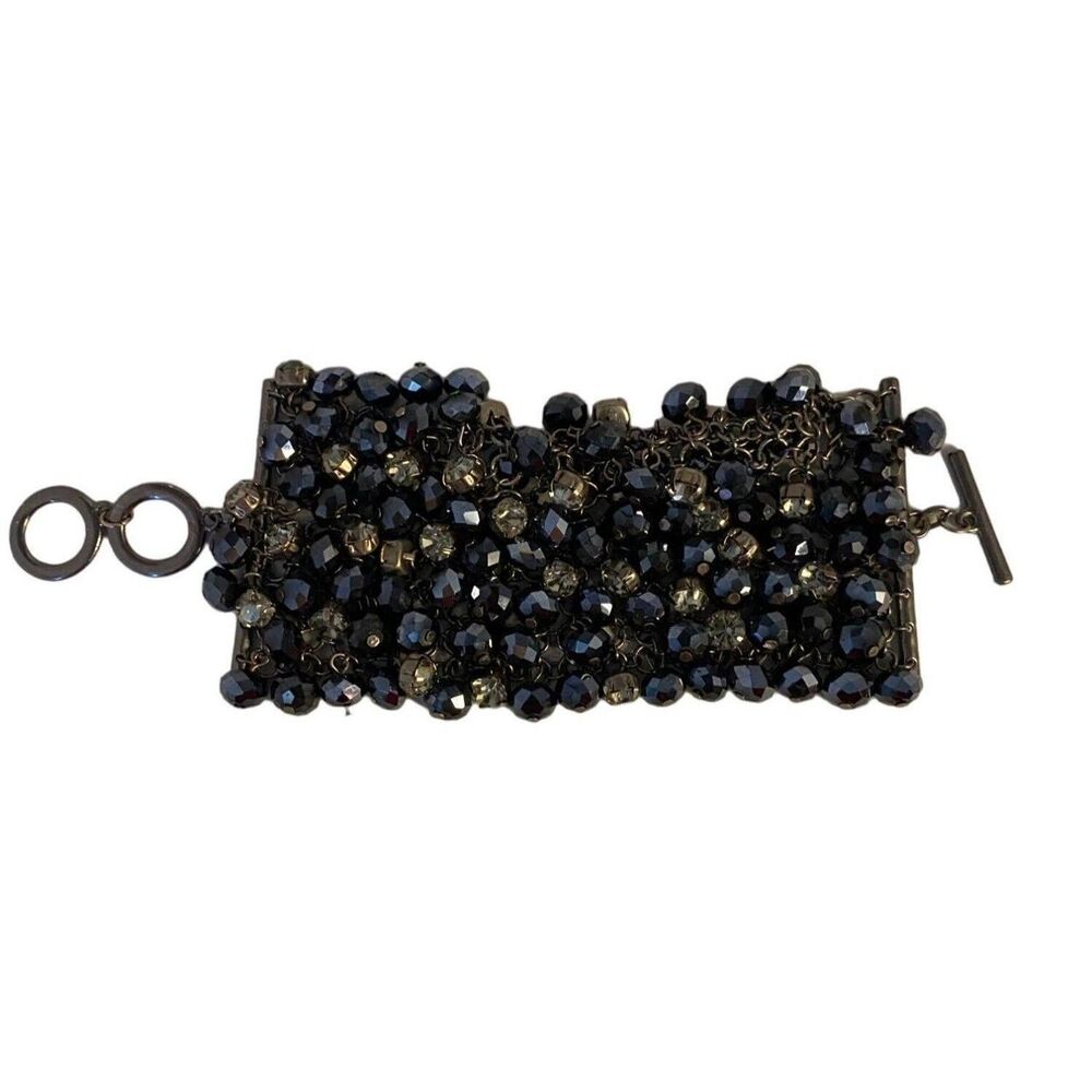 #8032 Womens Black Beaded Multi Strand Bracelet emo goth mono steampunk witchcor